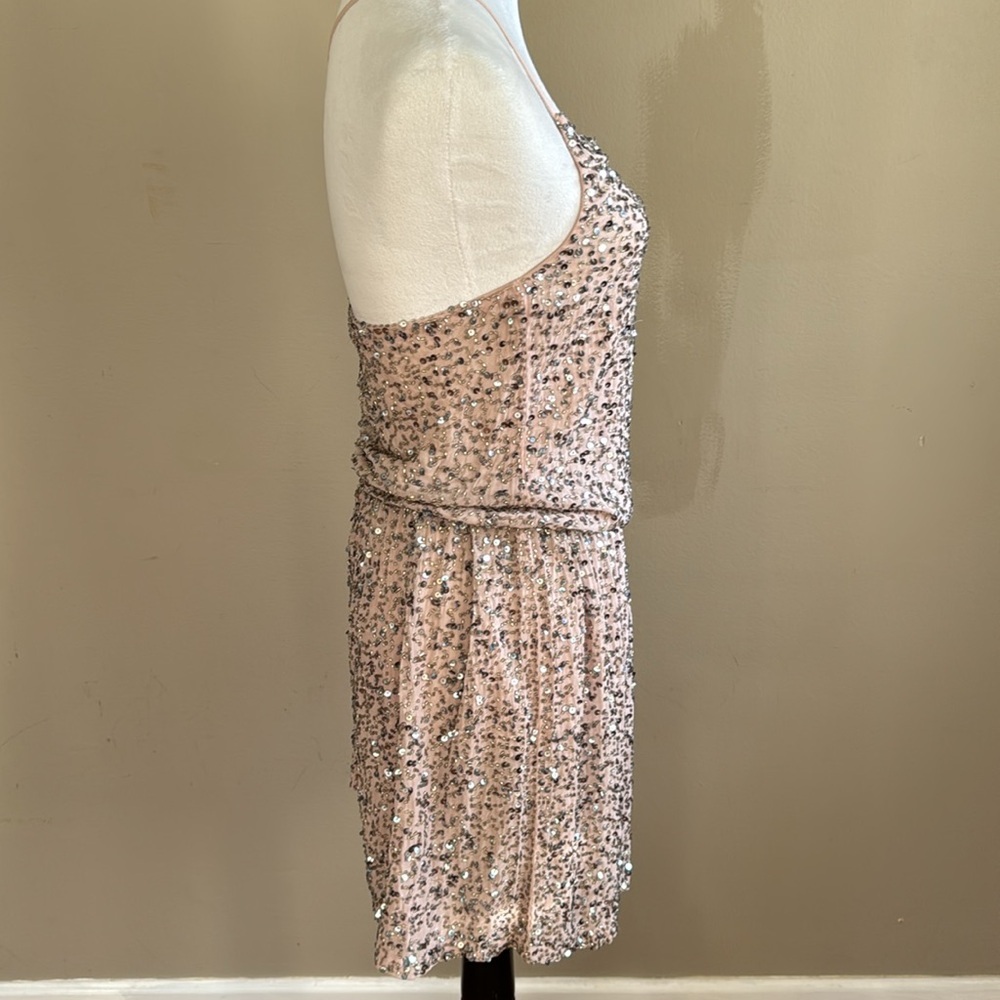Alice + Olivia Bridget Sequined 100% Silk Blouson Pale Pink Blush Dress‎ Size XS - Picture 9 of 13